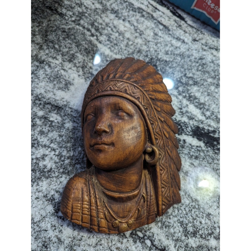 Vintage Chalkware Native American Chief Indian W/ Headdress